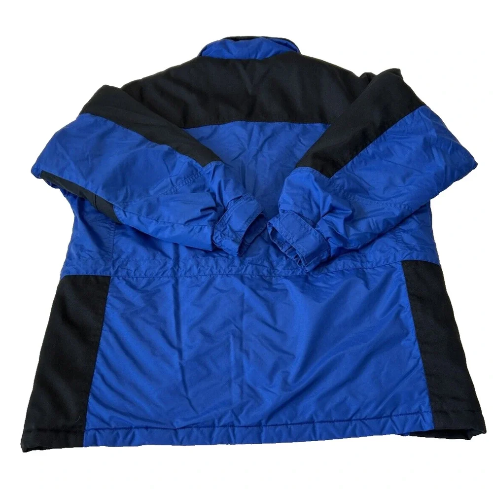 Columbia Men's Parka Sz L Blue/Black Nylon Hooded Pockets Adj Waist Fleece Lined